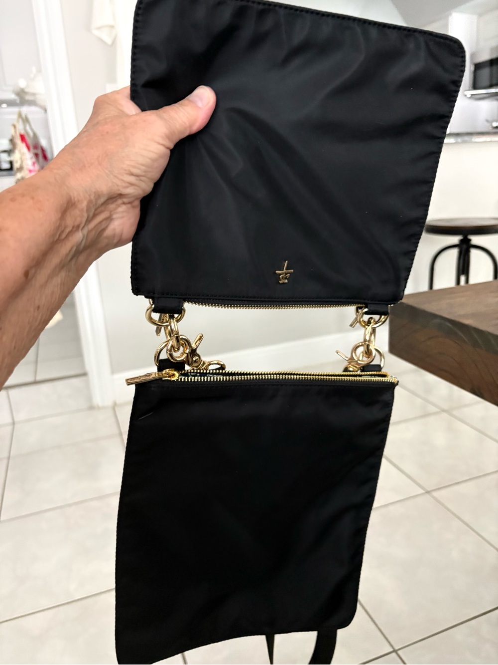 Amy Sacks Black Nylon Crossbody with Gold Hardware - Picture 10 of 15